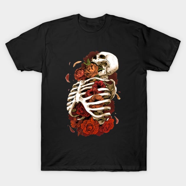 Cavity Skull Flower T-Shirt by arlin